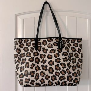 Coach White Cheetah Leopard Print City Tote